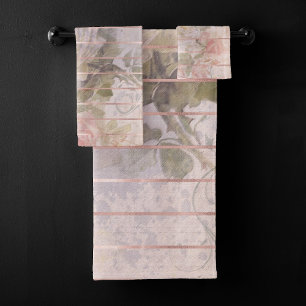 Vintage Rose Ephemera   Floral Watercolor Bath Towel Set