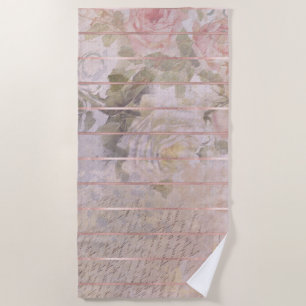 Vintage Rose Ephemera   Floral Watercolor Beach Towel