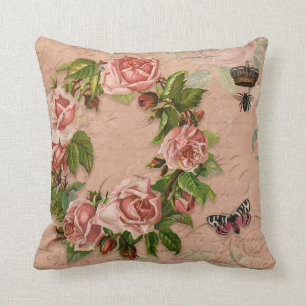 Vintage Rose Floral Bouquet Flowers Bee n Ephemera Cushion