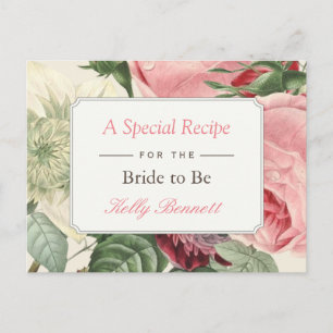 Vintage Rose Floral Bridal Shower Recipe Postcard