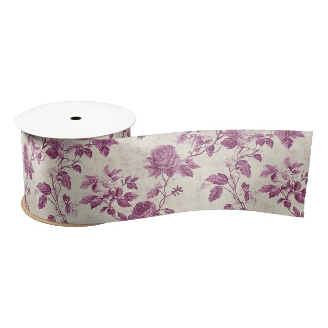 Vintage Rose Floral Chinoiserie  Satin Ribbon (Spool)