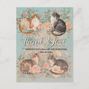 Vintage Rose Floral Cottage Garden Cats Pangur Bán Postcard