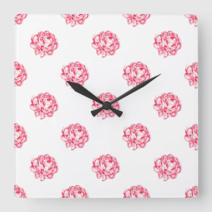 Vintage Rose Floral Curtains Square Wall Clock