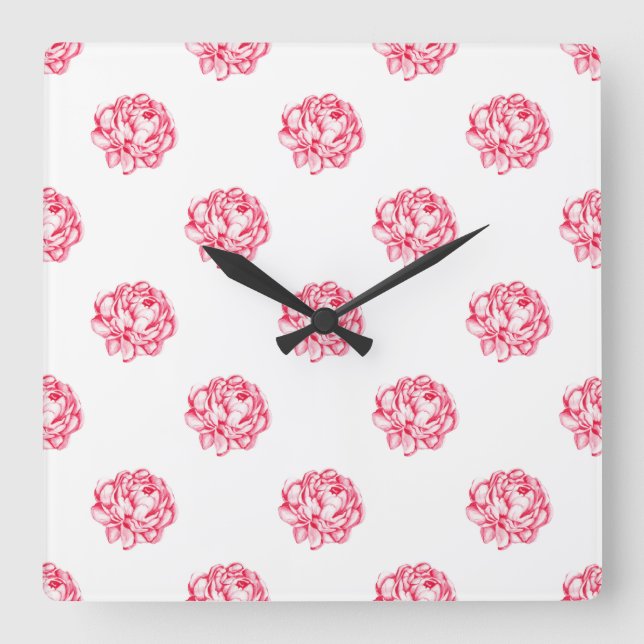 Vintage Rose Floral Curtains Square Wall Clock (Front)