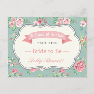 Vintage Rose Floral Elegant Bridal Shower Recipe Postcard