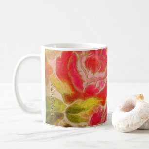 Vintage Rose Floral Feminine Watercolor With Name Coffee Mug