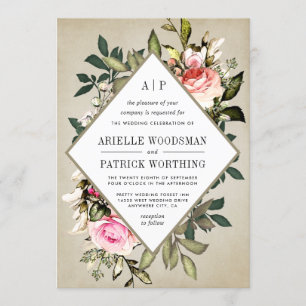 Vintage Rose Floral Greenery Wedding Invitations