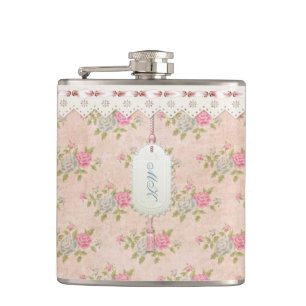 Vintage Rose Floral Hip Flask