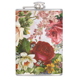 Vintage Rose Floral Melange Collage Hip Flask
