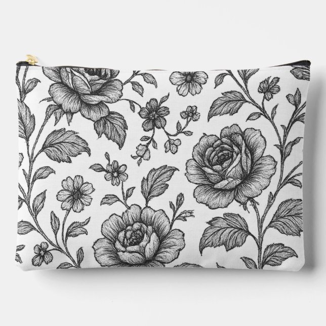 Vintage Rose Floral Pattern  Accessory Pouch (Front)