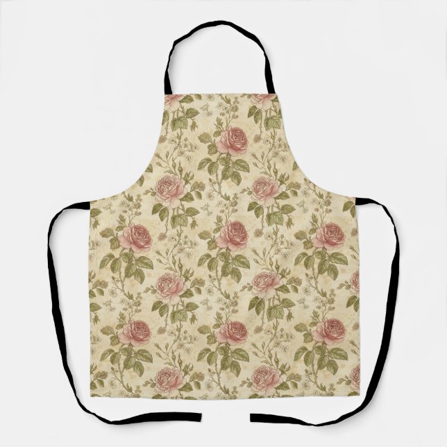 Vintage Rose Floral Pattern Apron (Front)