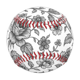 Vintage Rose Floral Pattern Baseball