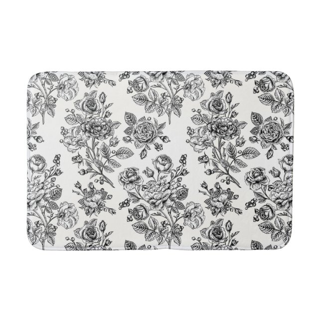 Vintage Rose Floral Pattern Bath Mat (Front)