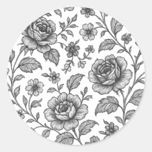Vintage Rose Floral Pattern Classic Round Sticker