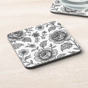 Vintage Rose Floral Pattern Coaster