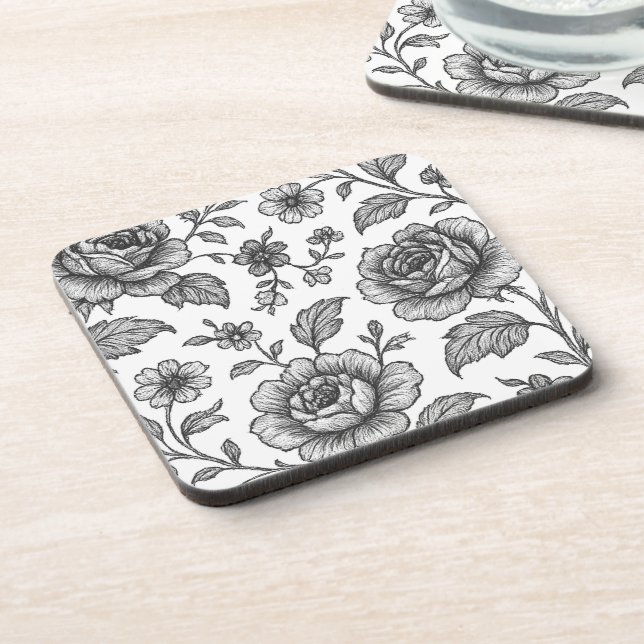 Vintage Rose Floral Pattern  Coaster (Left Side)