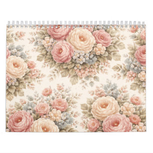Vintage Rose Floral Pattern   Elegant Pastel  Calendar
