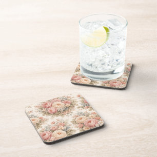 Vintage Rose Floral Pattern Elegant Pastel Coaster