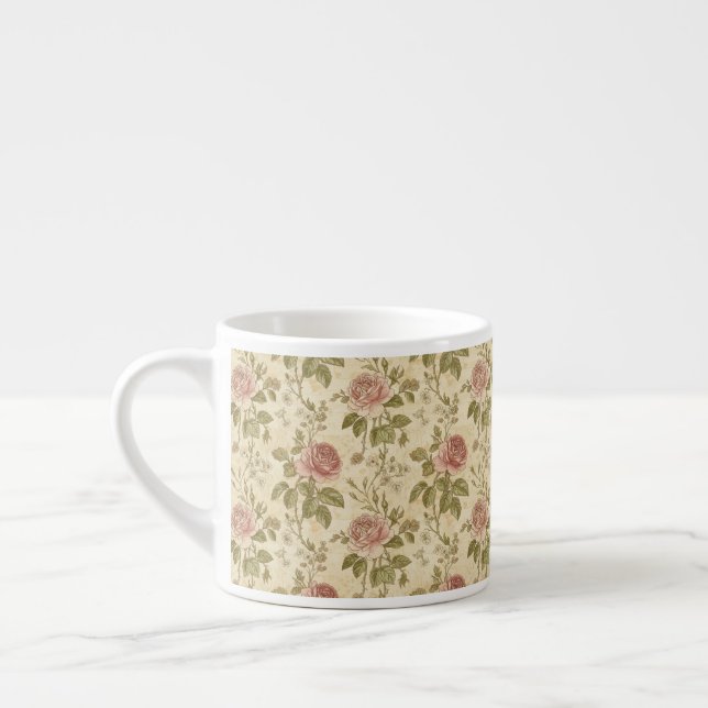 Vintage Rose Floral Pattern Espresso Cup (Left)