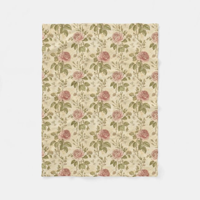 Vintage Rose Floral Pattern Fleece Blanket (Front)