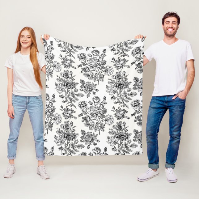 Vintage Rose Floral Pattern Fleece Blanket (In Situ)