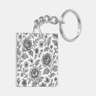 Vintage Rose Floral Pattern Key Ring