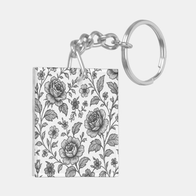 Vintage Rose Floral Pattern  Key Ring (Back Left)