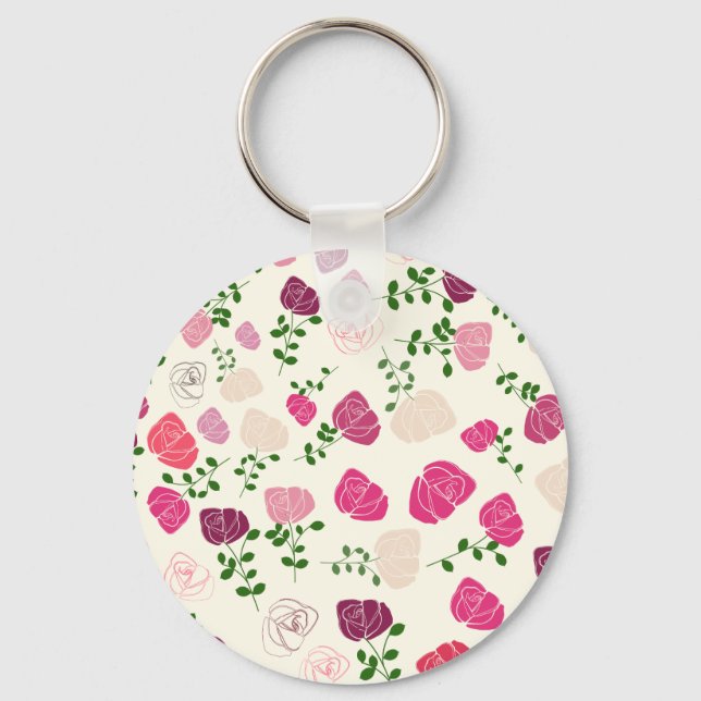 Vintage rose floral pattern key ring (Front)