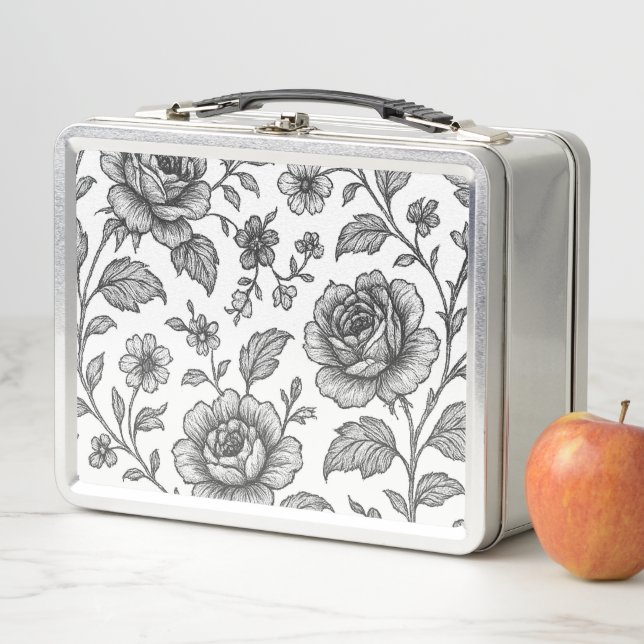 Vintage Rose Floral Pattern  Metal Lunch Box (In Situ)