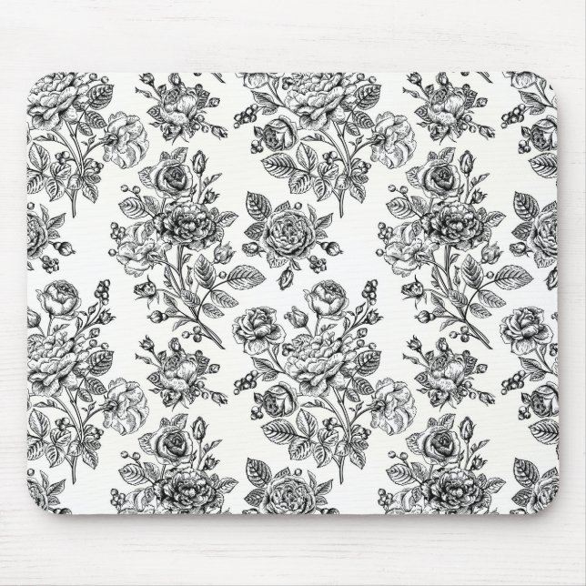 Vintage Rose Floral Pattern Mouse Mat (Front)