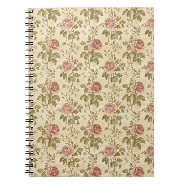 Vintage Rose Floral Pattern Notebook (Front)