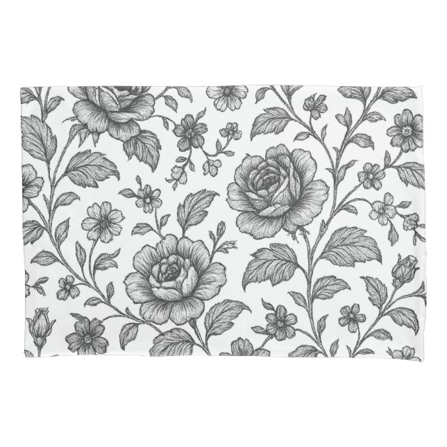Vintage Rose Floral Pattern  Pillowcase (Front)