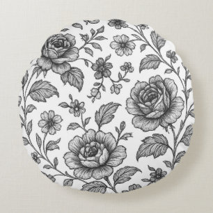 Vintage Rose Floral Pattern Round Cushion