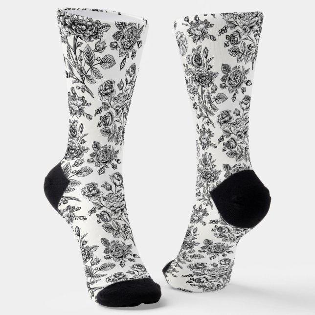 Vintage Rose Floral Pattern Socks (Angled)