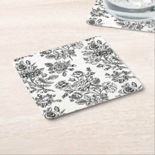 Vintage Rose Floral Pattern Square Paper Coaster