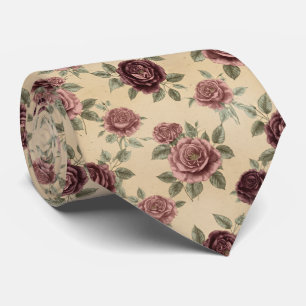 Vintage Rose Floral Pattern Tie