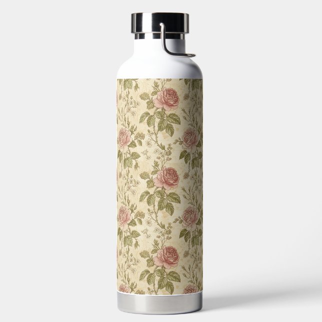 Vintage Rose Floral Pattern Water Bottle (Left)