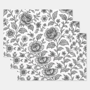Vintage Rose Floral Pattern Wrapping Paper Sheet