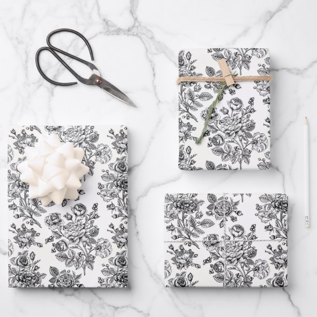 Vintage Rose Floral Pattern Wrapping Paper Sheet (Front)