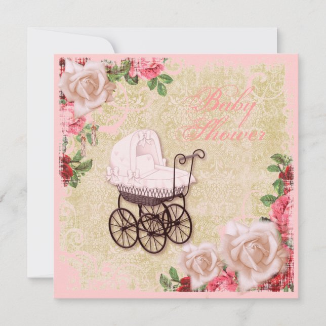 Vintage Rose Floral Pink Baby Shower Invitation (Front)