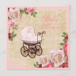 Vintage Rose Floral Pink Baby Shower Invitation