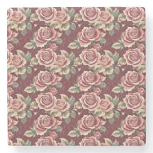 Vintage Rose Floral Stone Coaster