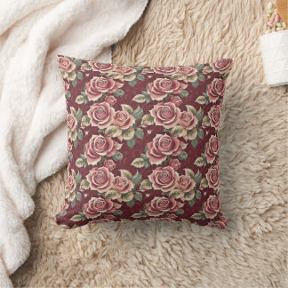 Vintage Rose Floral Throw Pillow
