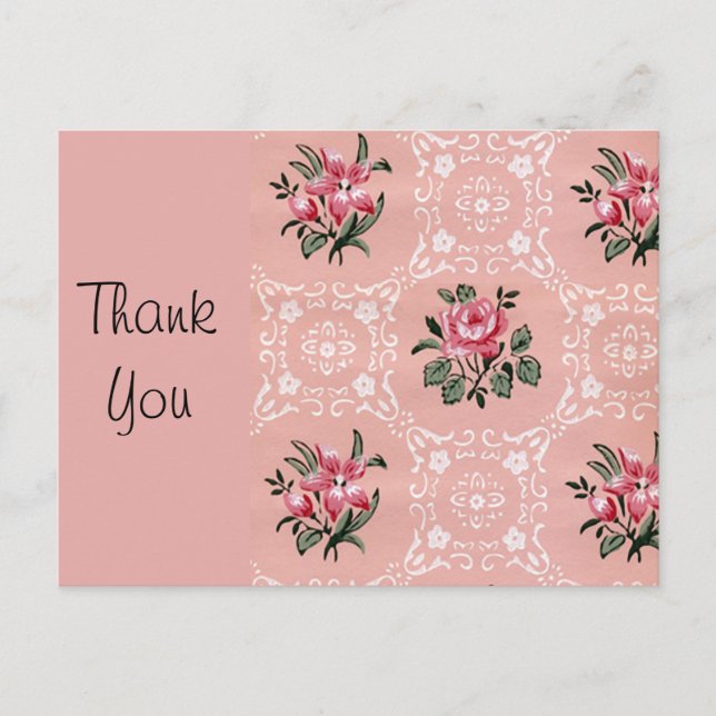 Vintage Rose Floral Wallpaper Pattern Postcard (Front)