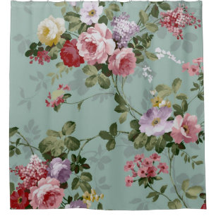 Vintage Rose Floral Wallpaper Shower Curtain