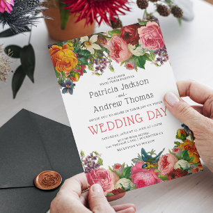 Vintage Rose Floral Wedding Invitation