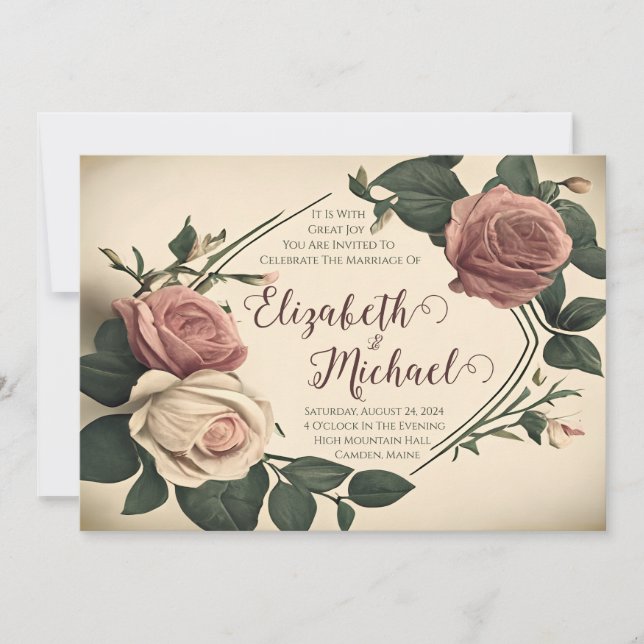 Vintage Rose Floral Wedding Invitation (Front)