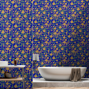 Vintage Rose Floral Yellow and Blue Pattern Wallpaper