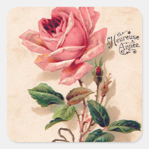 Vintage Rose Flower Floral Pattern Square Sticker