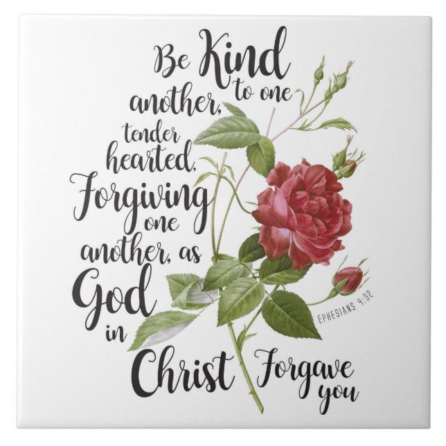 Vintage Rose flower illustrated with bible verse  Tile (Front)